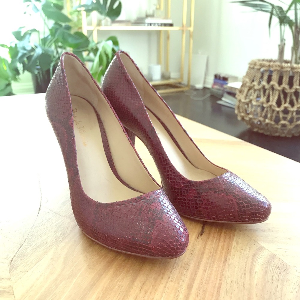 Pour La Victoire Red Snakeskin Pumps